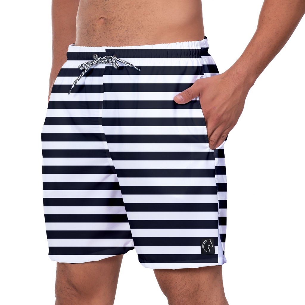 Short Masculino Listrada Azul Bermuda Masculina Premium Leve Moda Praia Casual Durável Seca Rápido