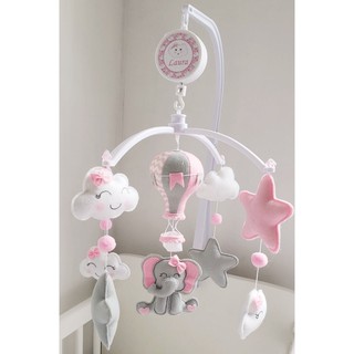 Móbile Musical Giratório Chuva de Amor Rosa, Elefante, Elefantinha, berço bebê menina em Oferta na Shopee