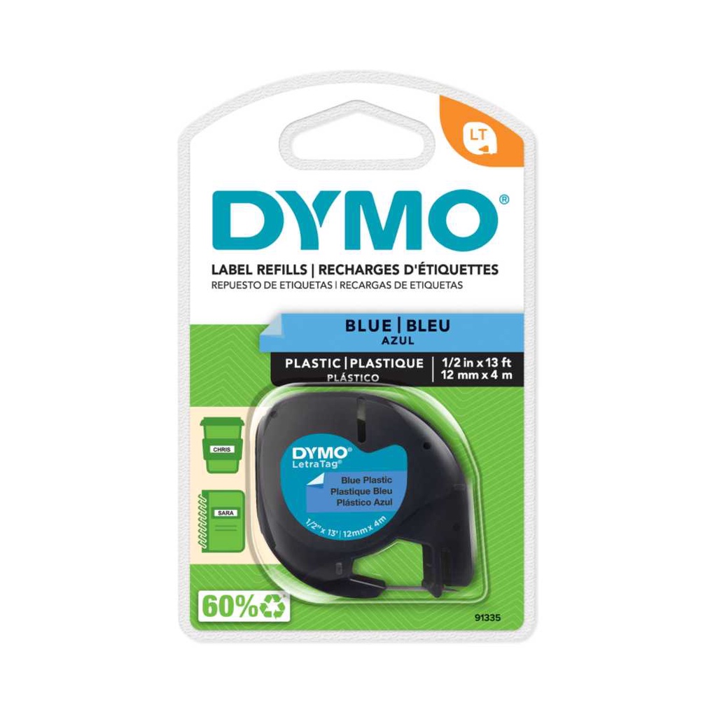Fita plástica DYMO para rotulador eletrônico LetraTag azul (12mm x 4m)