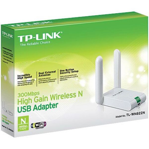 Adaptador Wifi Tp-Link TL-WN822N - 300Mbps - 2 Antenas - USB - Branco