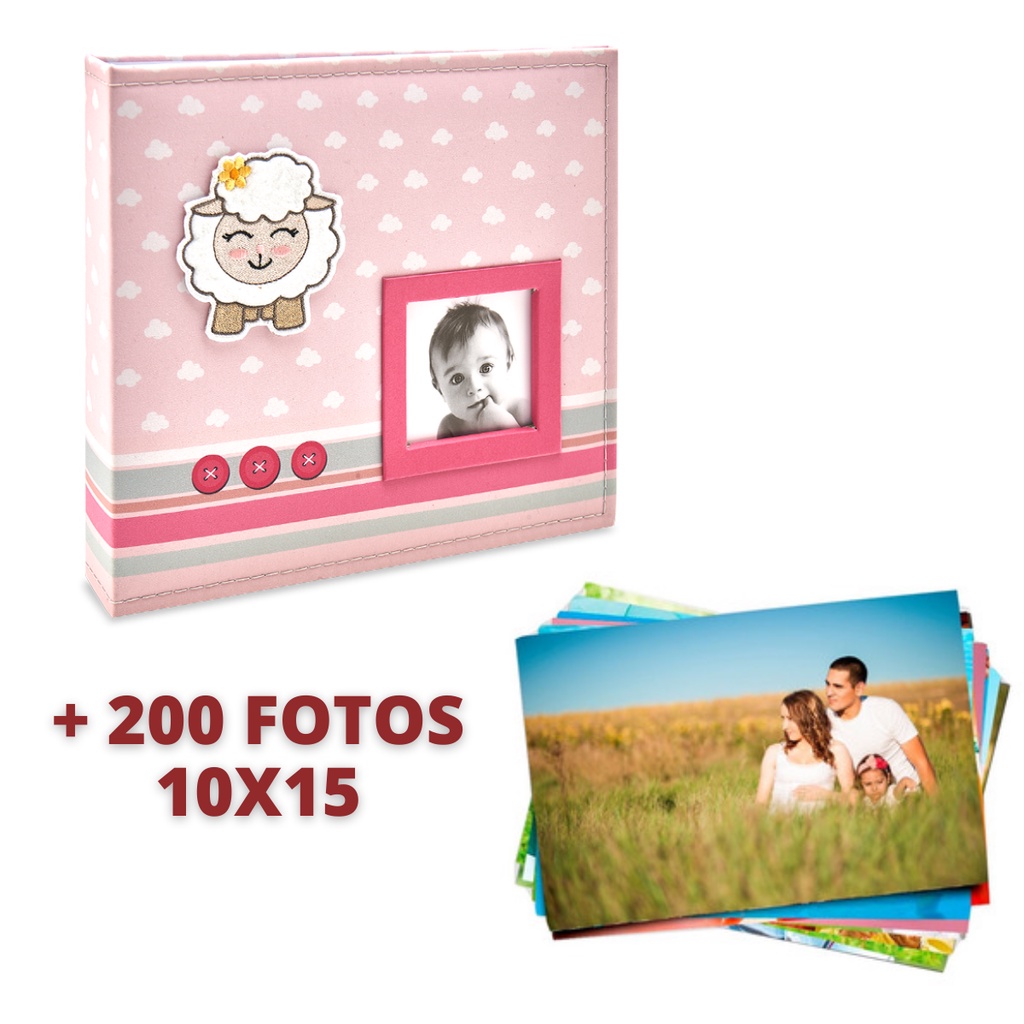 ÁLBUM DE 200 FOTOS PARA BEBES + 200 FOTO 10X15 REVELADAS 815