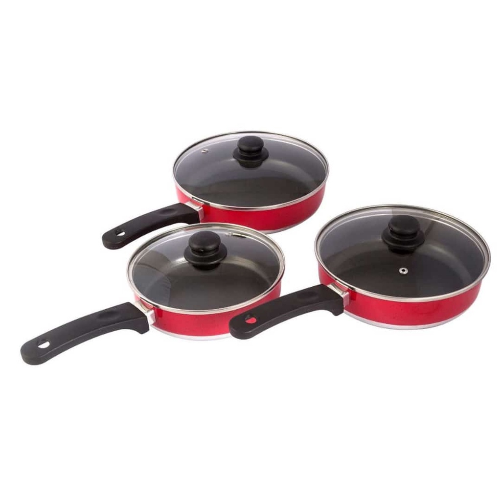 Conjunto de Frigideiras Antiaderente 3 pçs Aluminio com Tampa de Vidro
