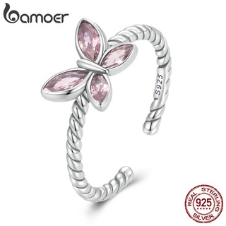 Anel Bamoer 925 Prata Rosa Borboleta Trançada Jóias Da Moda Para Mulheres Presente