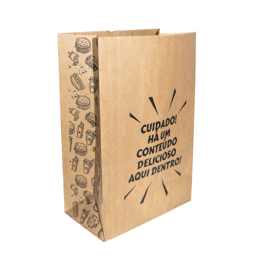 Saco Embalagem Kraft Delivery Hamburguer Lanche Medio - c/100 - 20x12x30