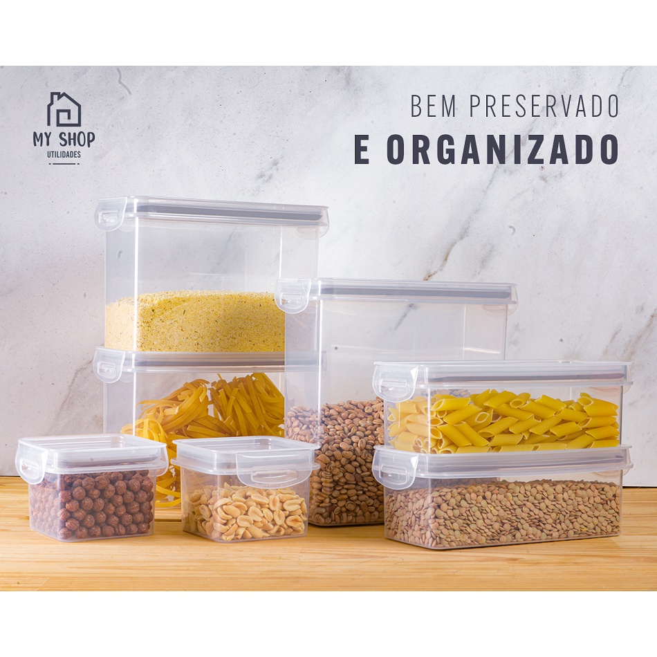Pote Trava Mais Hermético Plasútil Acrílico ou Plástico Geladeira Organização Mantimentos Despensa