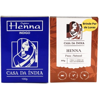 Casa Da India 1 Henna Powder Pura Orgânica 100% Natural e 1 Indigo Para Cabelo Castanho e Preto