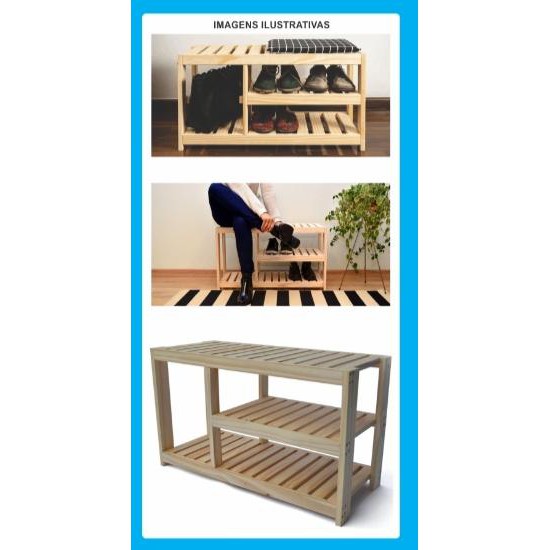 Sapateira de Madeira com Banco 70cm - REAL SEDA