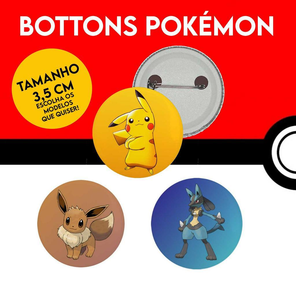 Kit Bottons Pokémon escolha entre 30 a 100 unidades tamanho 3,5 cm Boton Botton Personalizado Broche Pikachu Ash Eevee Go Goh Galar Pokebola Pokeball Pokemon Bulbasaur Charmander Squirtle Equipe Rocket Lucario Pokemons Anime Animes