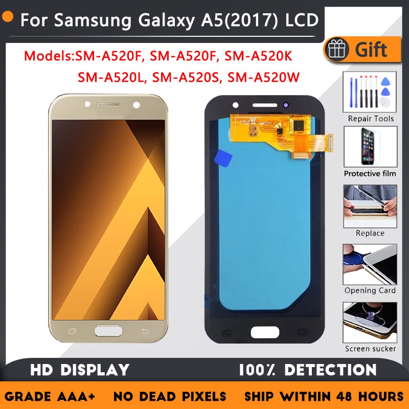 AMOLED Para Samsung Galaxy A5 2017 Display LCD A5 SM-A520L A520F A520K Tela Digitador Assembléia Substituição 100 % Test