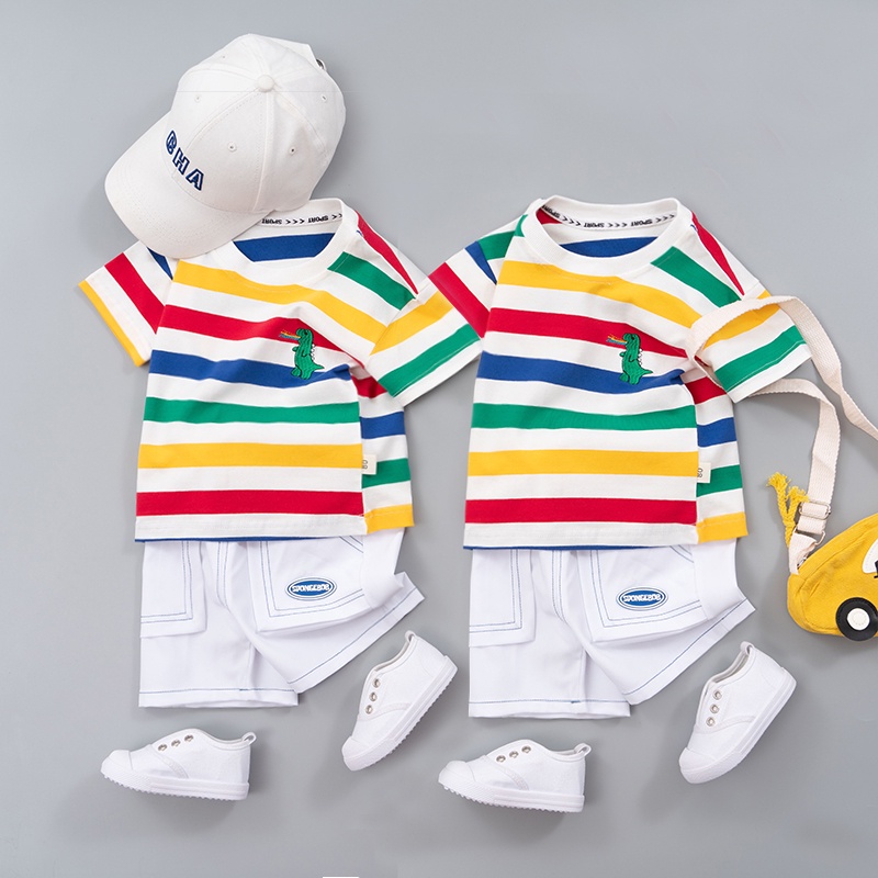 Novas Roupas Infantis De Verão Menino Meninas Tiras Camiseta Calções 2Pcs/set 1 2 3 4 5 Anos