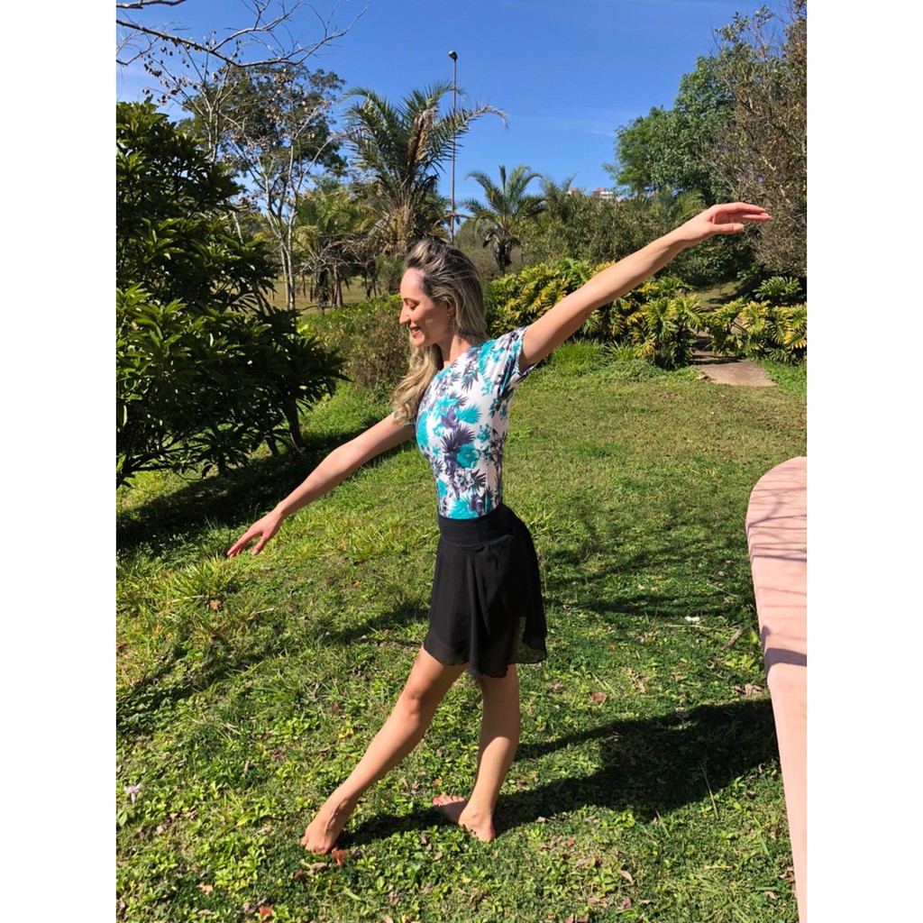Collant/bory de ballet adulto - Moda fitness e academia (floral azul)