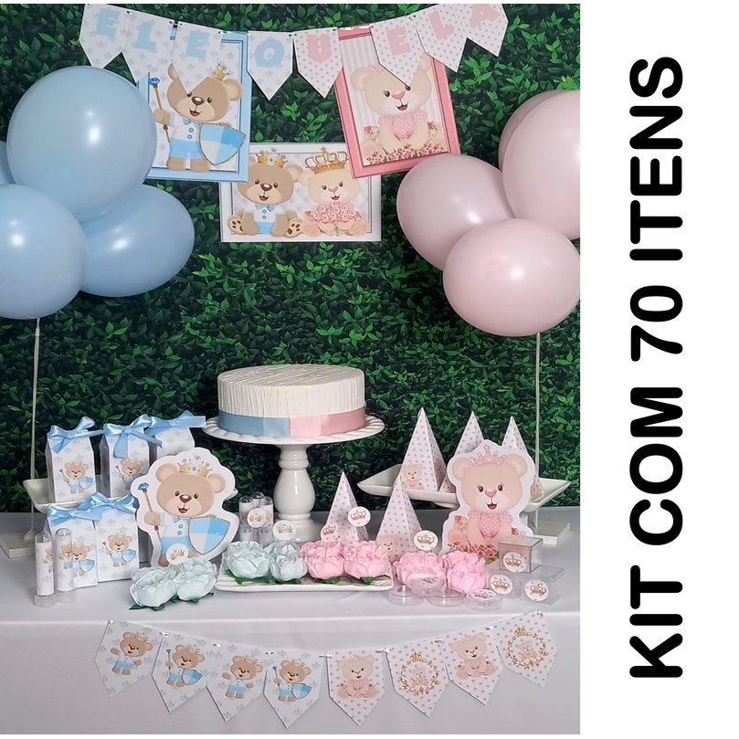 Cha Revelação Ursinhos70 itens decoração festa em Oferta na Shopee