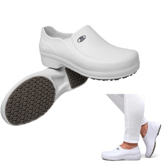 Sapato Eva Borracha Soft Works Branco BB65 para Clínicas Hospitais Cozinha Enfermagem Limpeza Hospitalar Cirúrgico Hoteis EPI Antiderrapante Babuche Hospitalares Hotel Saude Lavar Quintal