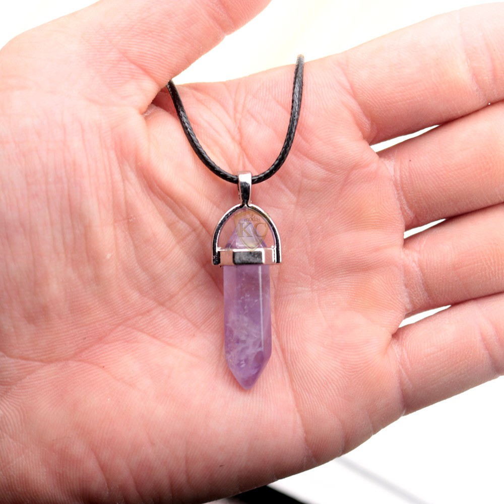 Imagem Colar Cordão Pedra natural Ametista roxo signo de Peixes - A Pedra da Espiritualidade Amuleto masculino feminino