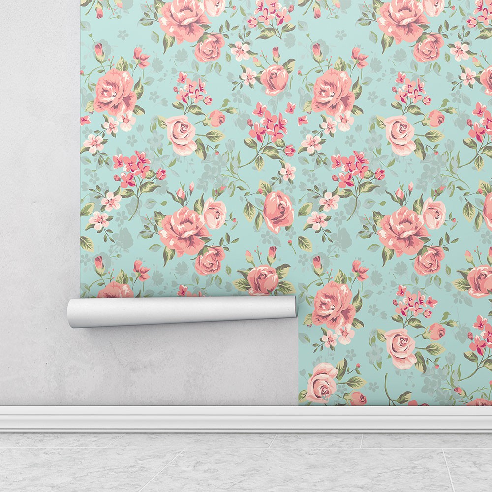 Papel de parede romântico rosa e fundo em verde Para Sala e Quarto em Oferta na Shopee