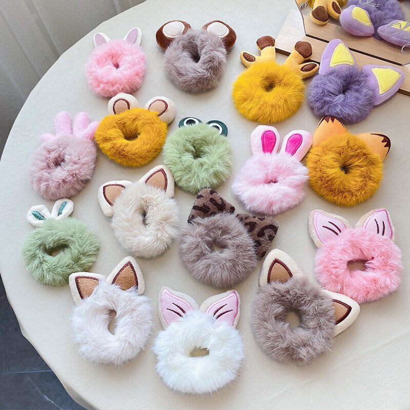 1PCS Novos Acessórios Para O Cabelo Falsos Pêlos Corda De Pêlo Fofo Urso Scrunchies Mulheres Faixas Elásticas De Borracha Kids em Oferta na Shopee