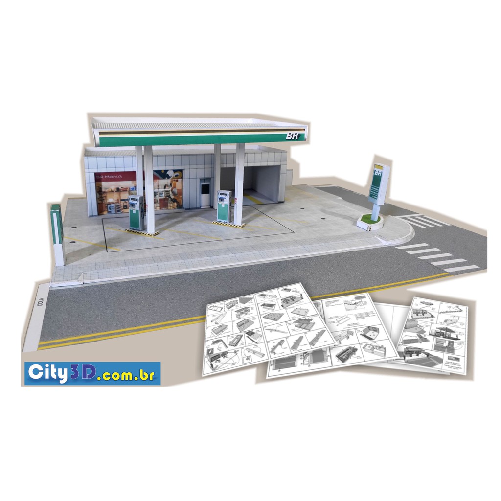 Posto Gasolina Petrobras , Esc. 1:87 ou 1:64 maquete Papel Recortar E Colar impresso em cartão 240 gramas