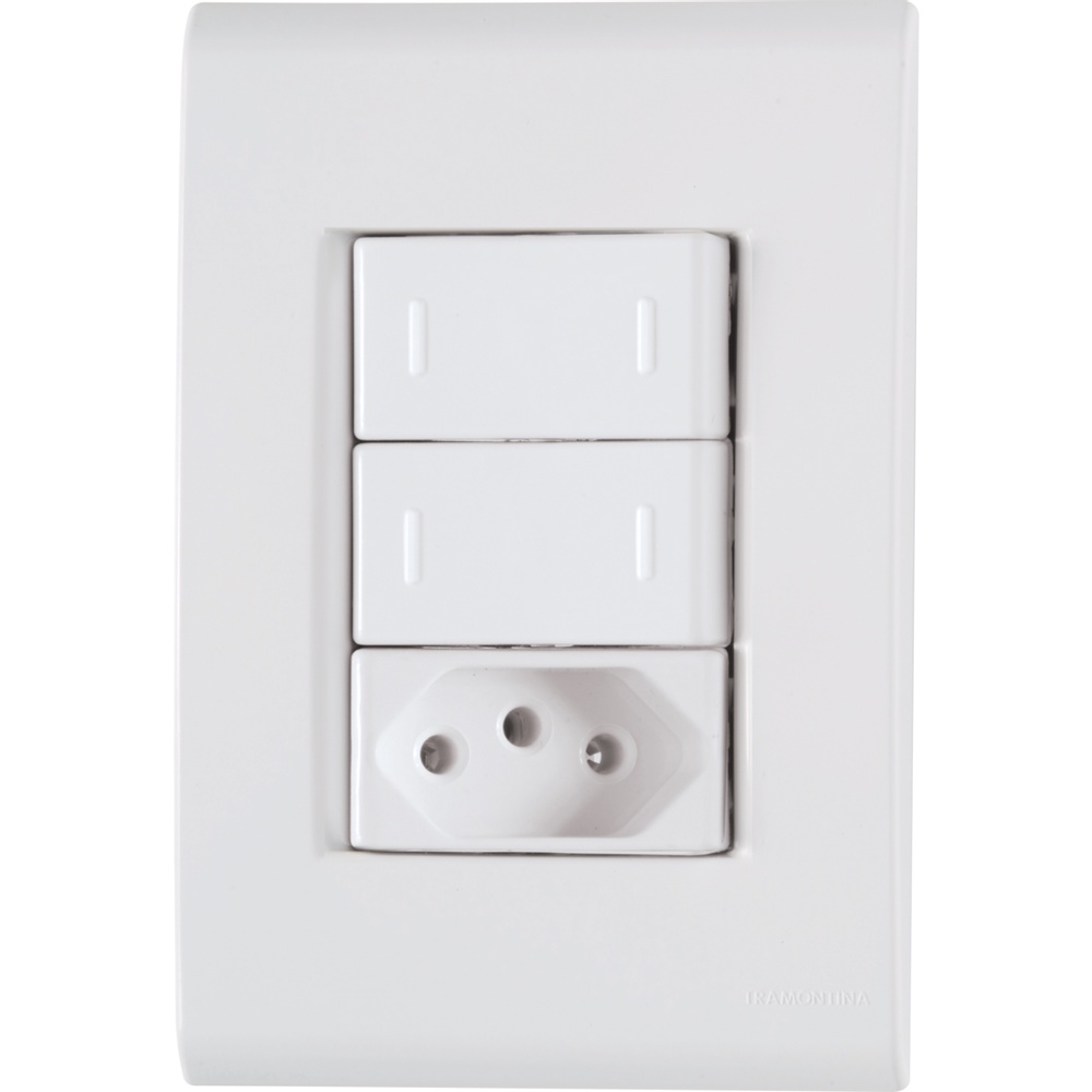 Conjunto 4x2 com 2 Interruptores Paralelos 10 A 250 V e 1 Tomada 2P+T 10 A 250 V Tramontina Liz Branco