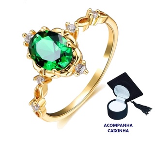 Anel Enfermagem Verde de Formatura Banhado a ouro 18k