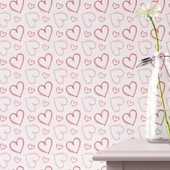 Papel de Parede Adesivo Rabiscos de Corações Rosa Autocolante