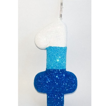 Velas Mix De Aniversário - Números + Glitter - Cores Temáticas - Branco, Azul Bebê e Azul Royal