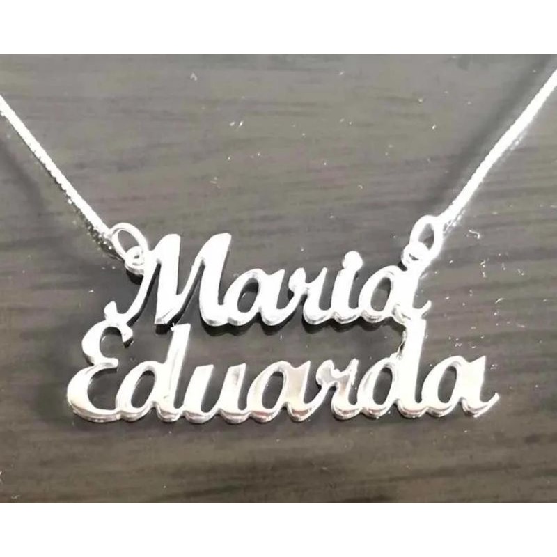 Colar Feminino com Nome Manuscrito Personalizado com 2 Nomes ou Nome Composto em Prata 925