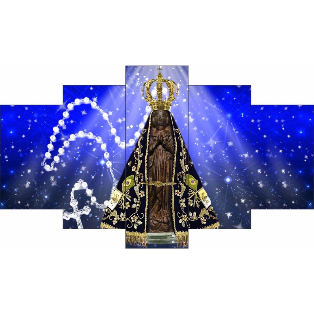 Kit Quadros Decorativo 5 peças Mosaico Nossa Senhora Aparecida Padroeira Maria MDF Sala Cozinha