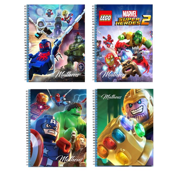 Adesivo lego super herois para encapar caderno kit c/4
