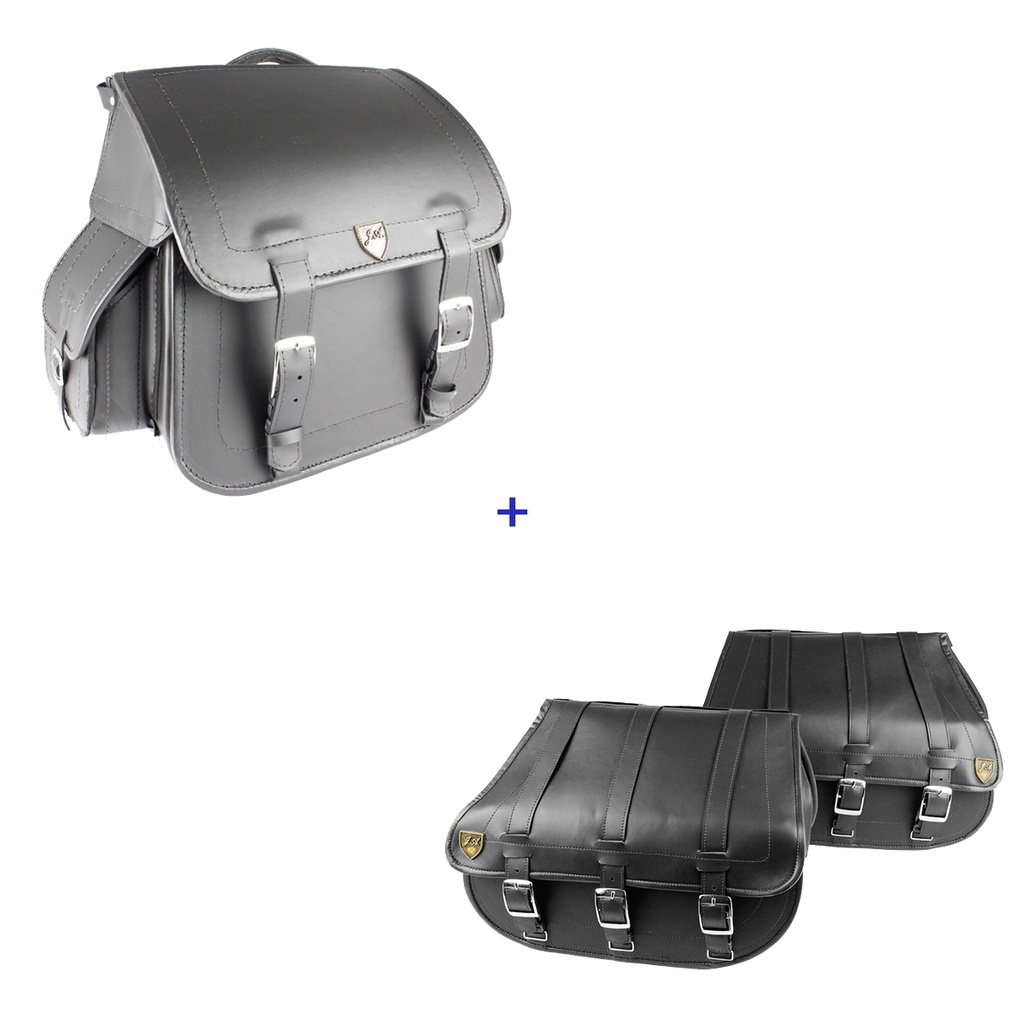 Kit Viagem Alforge Traseiro 50 Litros Couro Sintético Liso + Alforge Lateral 3F 25 Litros Couro Sintético Liso