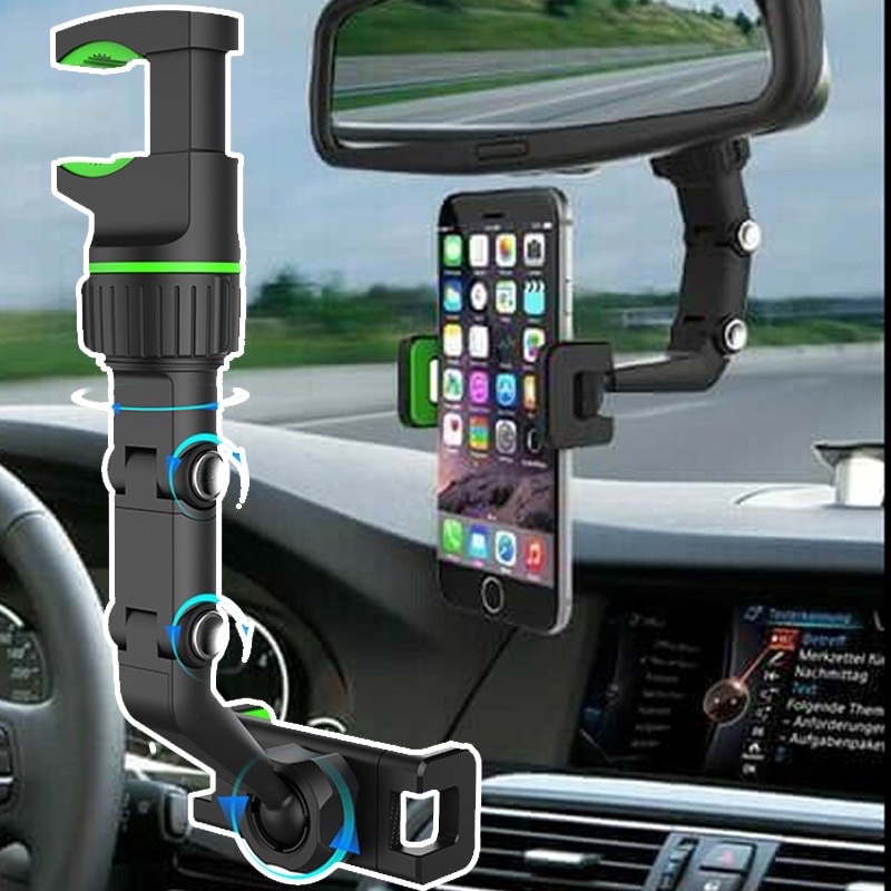 Nova Multifuncional 360 Graus Rotatable Auto Espelho Retrovisor Assento Pendurado Clipe Suporte Do Telefone Celular Para O Carro