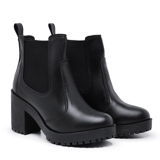 Bota Coturno Feminino Salto Médio Tratorada Elástico