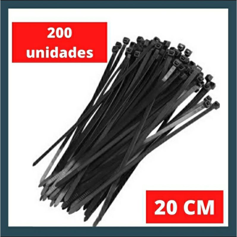 200 Cinta Plastica 20 Cm Abracadeira De Nylon Fita Hellerman Enforca Gato 20cm Pacote Com 200