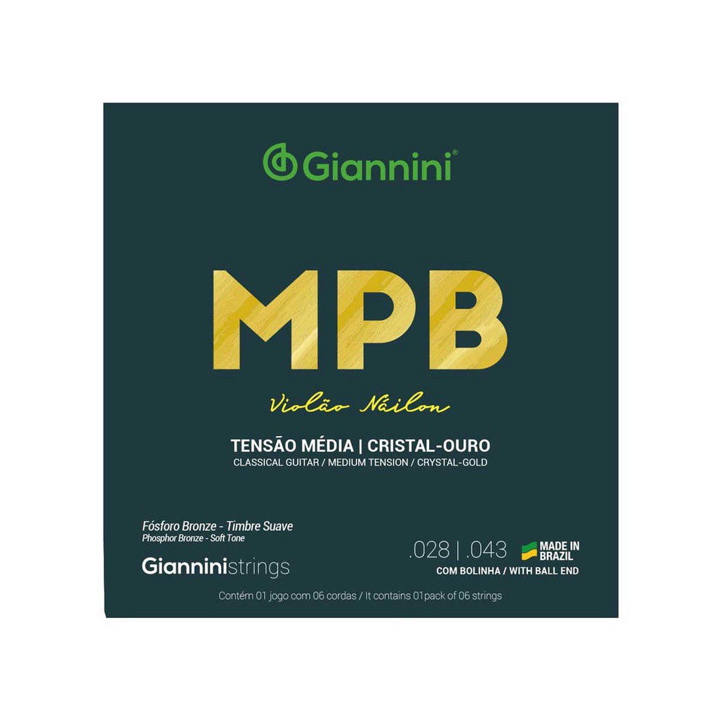 Encordoamento Giannini MPB para Violão Nylon Cristal Ouro GENWG