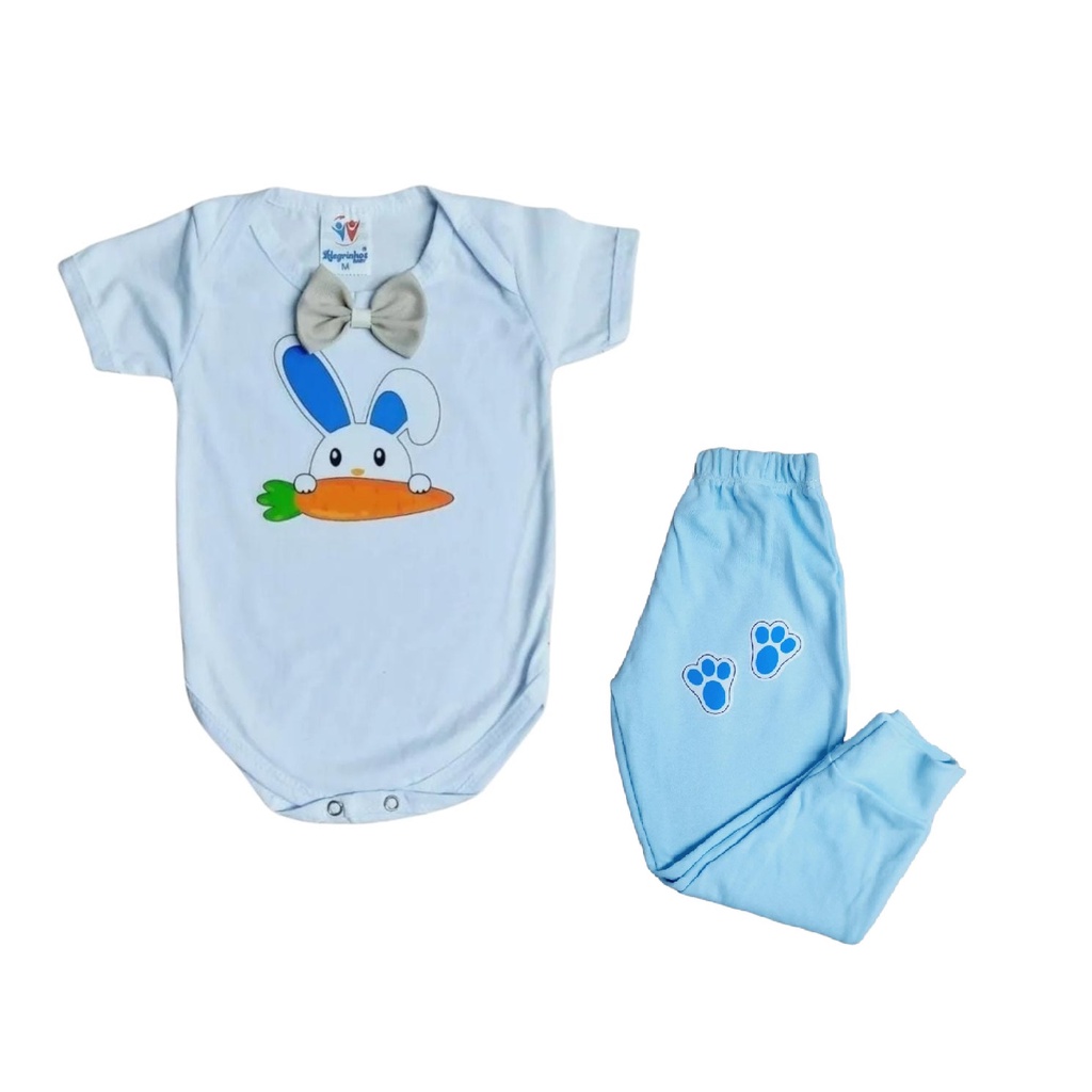 Roupa Body Coelhinho Páscoa Mesversário Menino Com Calça