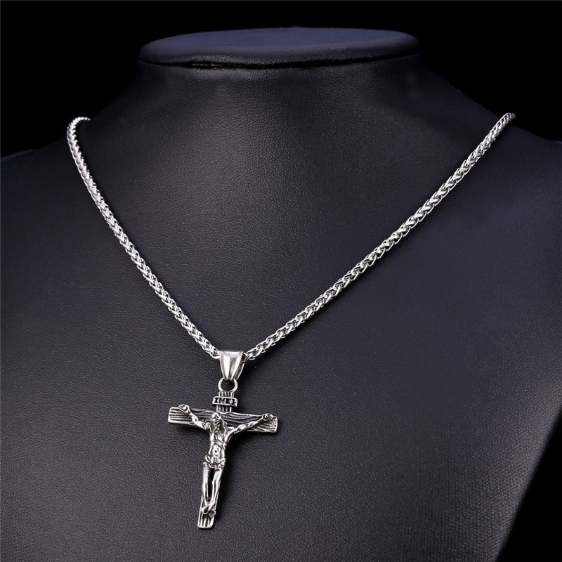 Colar de Cruz para Homens, Colar de Jesus para a Páscoa, Colar de Ouro, Colar de Prata, Colar de Aço Inoxidável