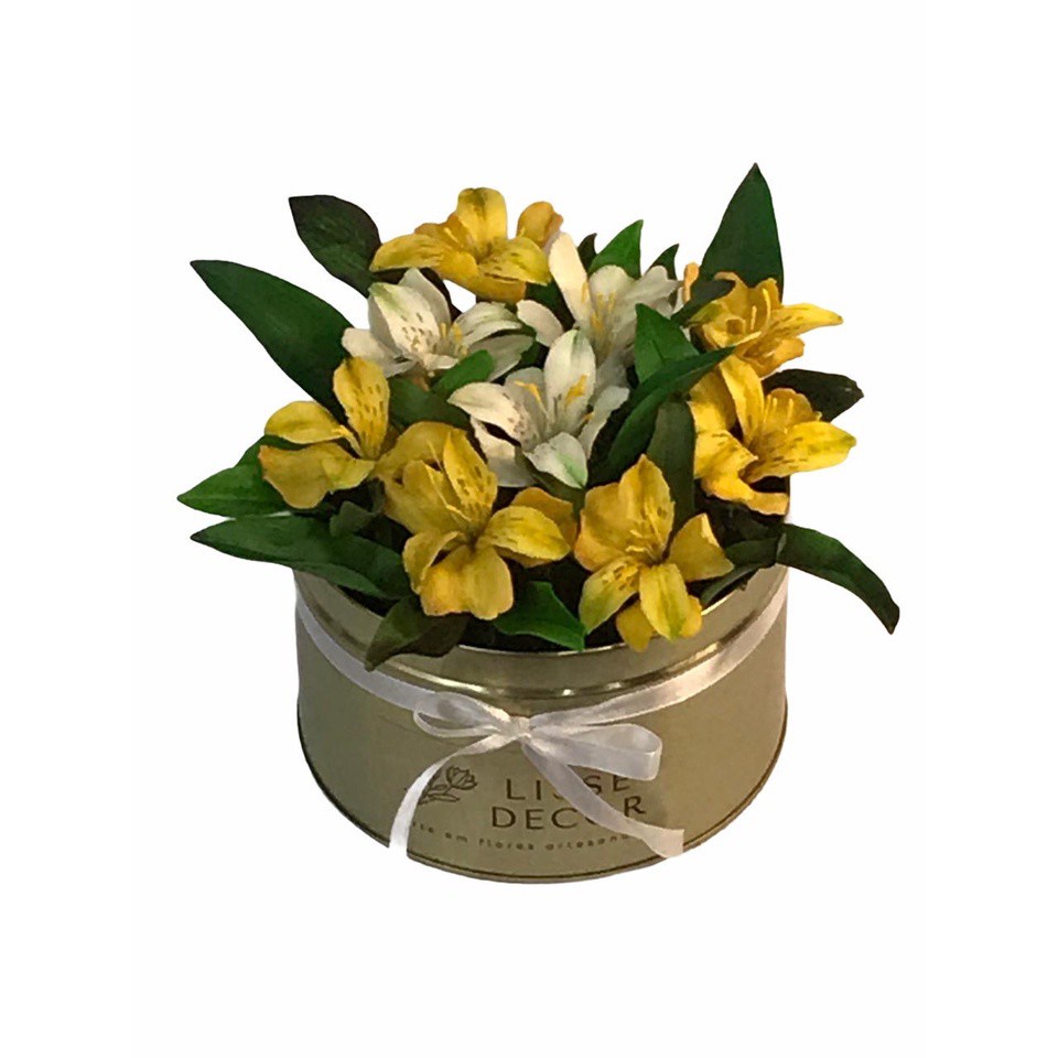Flor Artificial Arranjo Alstroemeria Amarela Branca Presente | Shopee Brasil