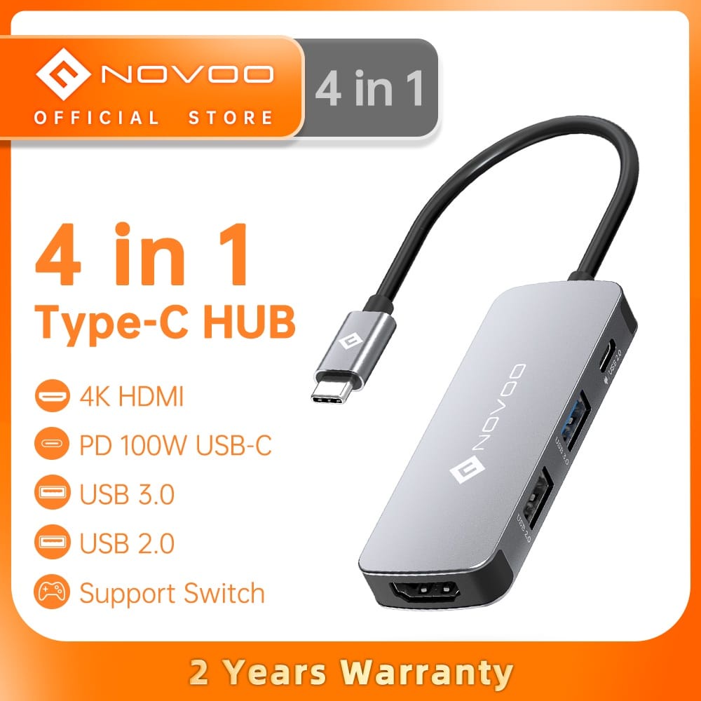 HUB 4 Em 1 NOVOO USB C Tipo Para HDMI Compatível 3.0 PD 100W Adaptador Macbook Divisor
