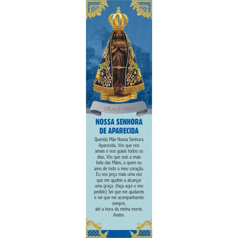 Marca Página Nossa Senhora Aparecida 50 unid Lembrança Católica Religiosa Papel Couchê Brilho 5x18cm