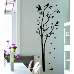 Adesivo Decorativo De Parede Árvore Com Pássaros e Estrelas