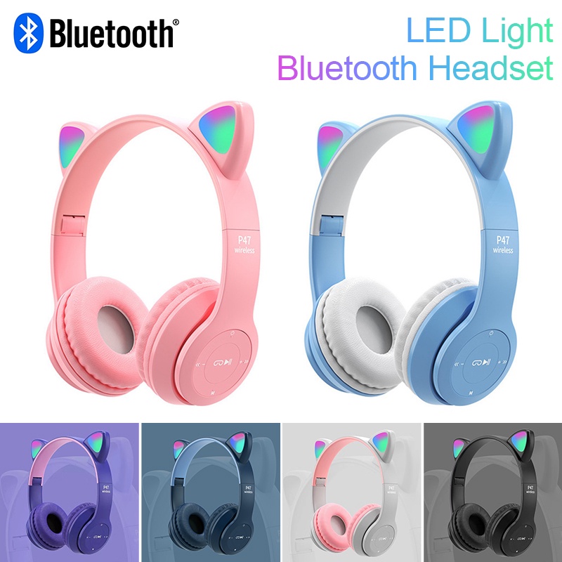 Fone Bluetooth Criança Orelhas De Gato Bonito Com Luz LED Dobrável Para Crianças Sem Fio Fones De Ouvido Bluetooth Com Microfone