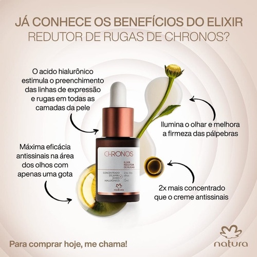 Elixir Redutor de Rugas Natura Chronos -15ml - Acido Hialurônico/Concentrado  de Jambu | Shopee Brasil