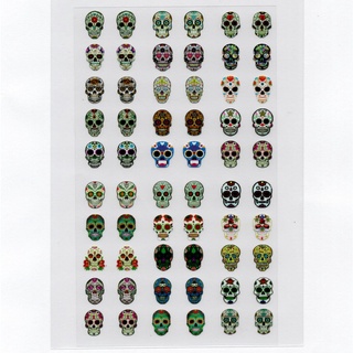 60 adesivos de unha 3D caveira mexicana PRÉ PRONTO - modelo 538-2 colorida