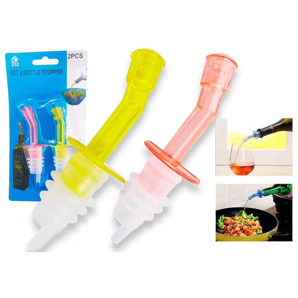 Bico Dosador Plástico Com Tampa Azeite Garrafa Kit Com 2 Unidades Salada Culinária Cozinha - Home & Living
