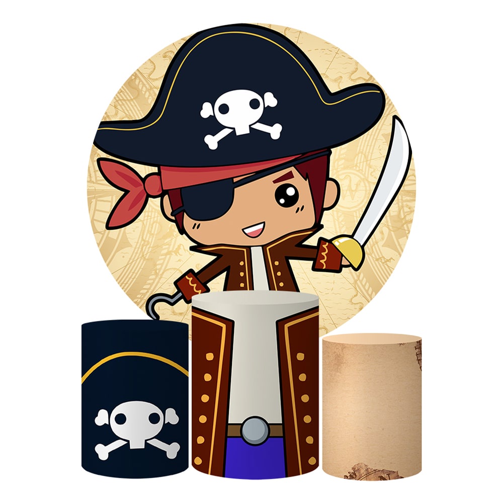 Trio Capas Cilindros + Painel Tema Piratinha Veste Fácil