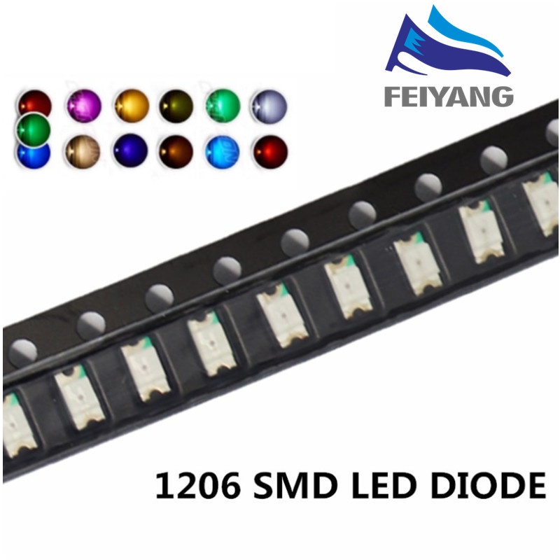 100pcs Diodo Emissor De Claro 1206 Smd Led Vermelho / Branco / Azul / Verde / Laranja / Amarelo / Rosa / Roxo Uv / Laranja / Azul / Rgb-Mon Anode / Amarelo Verde / Quente / Smt