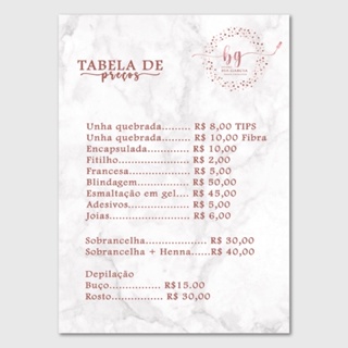 Tabela de preços ou cardápio personalizado  impresso e plastificado tamanho a4 em Oferta na Shopee