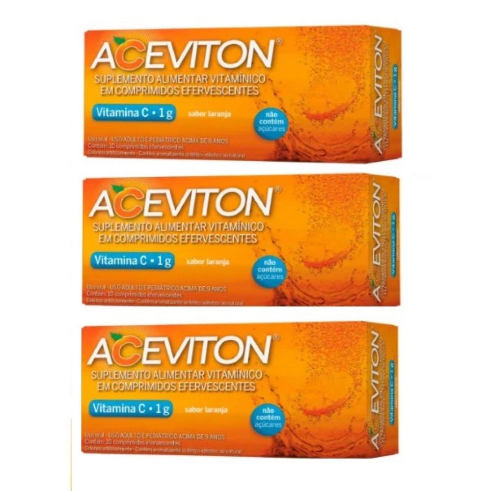 Kit C/ 3 Vitamina C Aceviton 1g com 10 Cpr Efervescentes Cimed Original Oferta