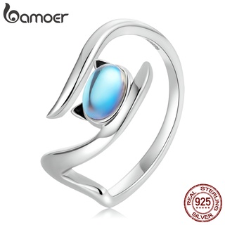 Bamoer Anel Aberto De Gato Pedra Da Lua De Prata 925/Bijuteria Moda Para Mulheres/Presentes SCR783