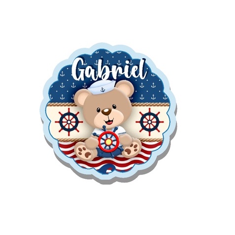 Adesivos Urso Marinheiro personalizados 4x4 para lembrancinhas chá de bebênascimento maternidade e aniversario