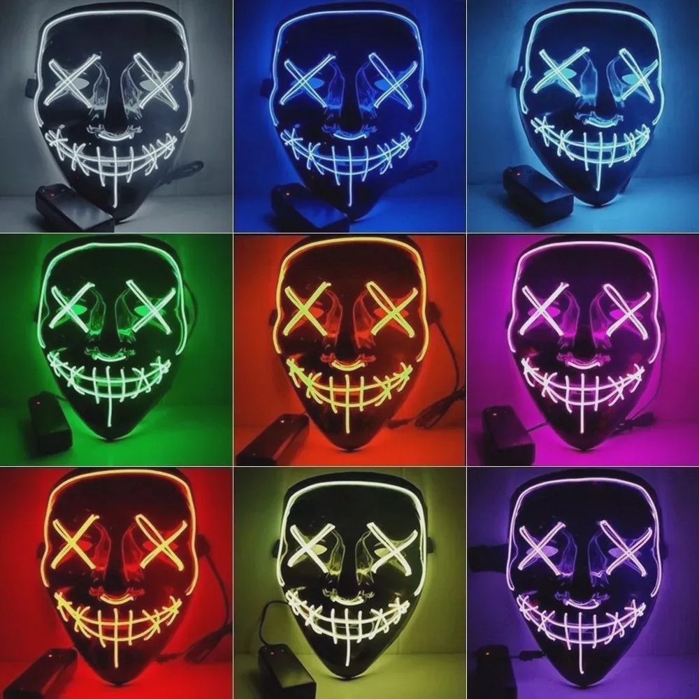Máscara Led Neon Fio Duplo Para festas Halloween Carnaval em Oferta na Shopee